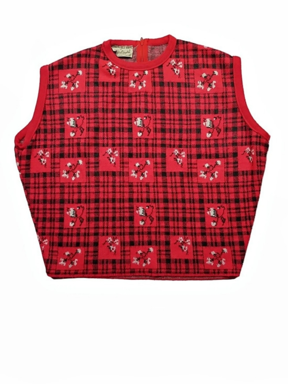 Vintage Bobbie Brooks Red & Black Plaid Knit Sleeveless Top